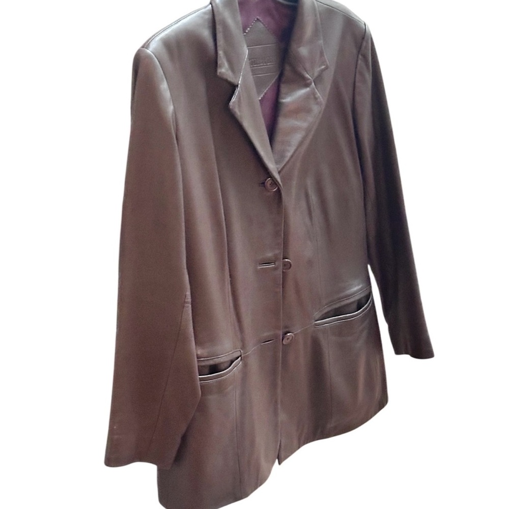 Preston & York Brown Leather Women’s Jacket Blazer Lamb Skin M in EUC